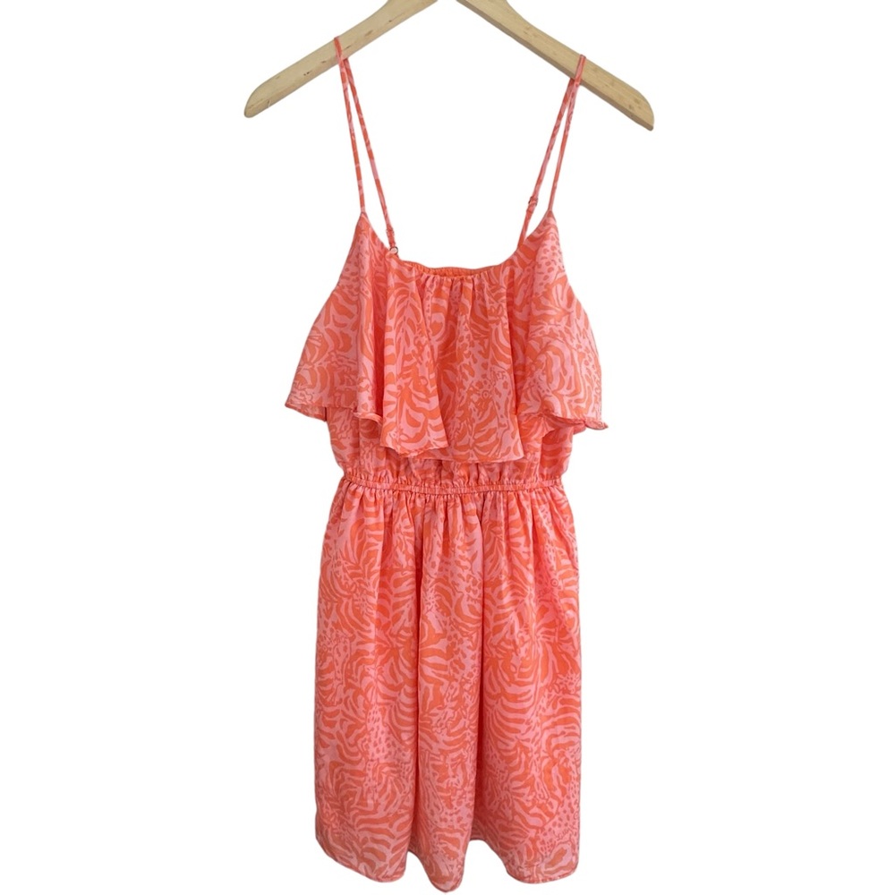Lilly Pulitzer For Target Jungle Orange Satin Flounce Casual Dress Sz Xs